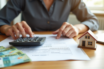 Personne tenant une calculatrice et documents légaux pour calculs d'héritage