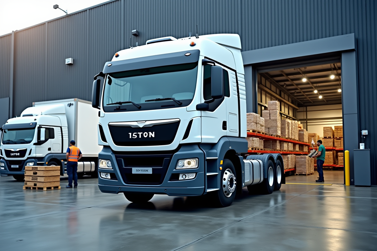 Camion 15 tonnes au chargement dans un entrepôt moderne