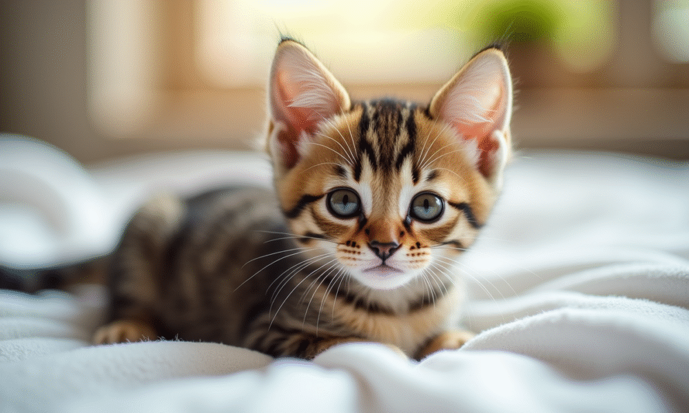 Chaton tabby jouant dans la lumière naturelle