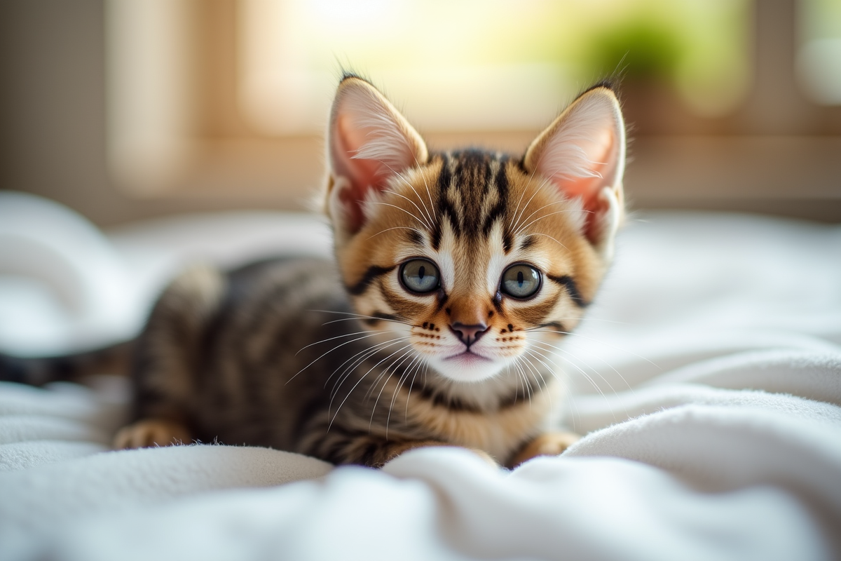 Chaton tabby jouant dans la lumière naturelle
