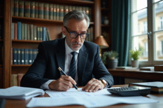 Économiste français étudiant un graphique dans son bureau