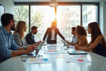 Groupe de professionnels collaborant autour d'une table moderne