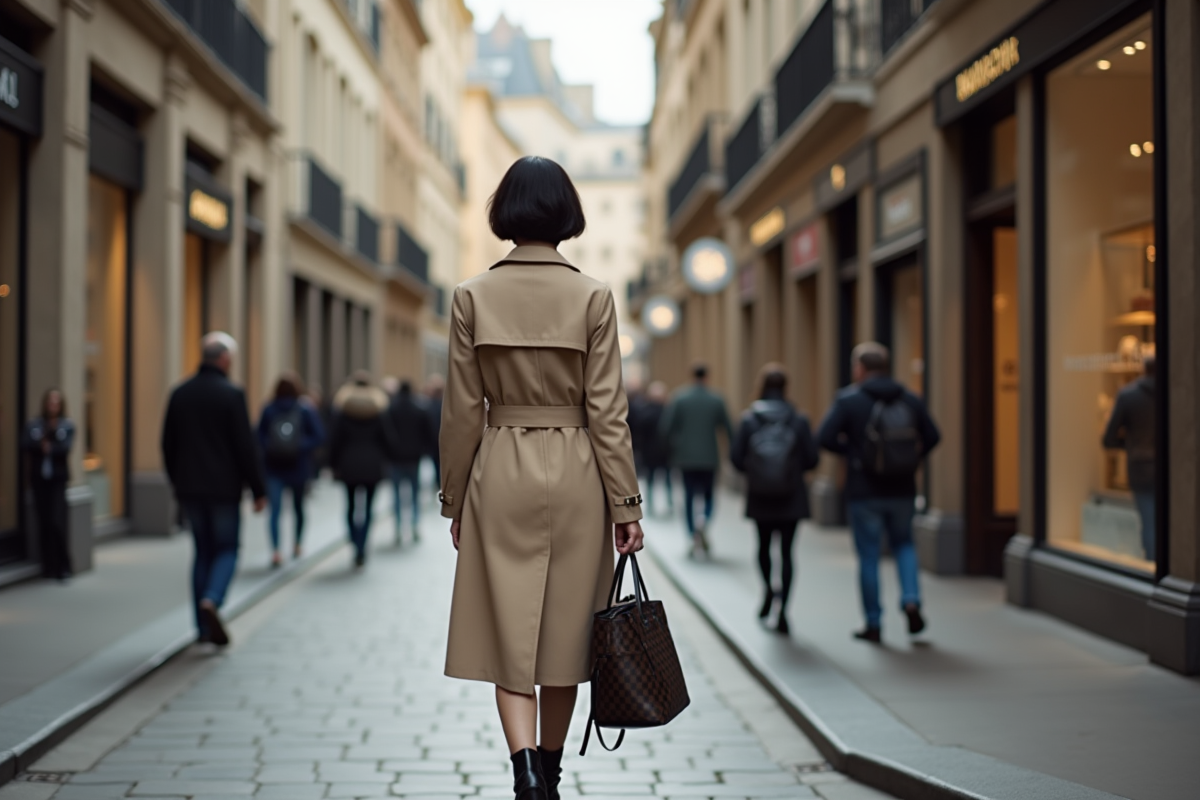 Jeune femme élégante dans une rue européenne mode