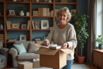 Femme organisée rangeant des livres dans une boîte