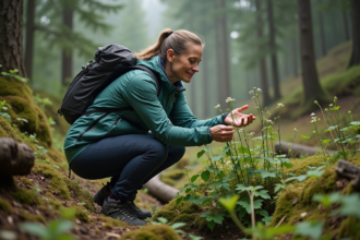 Femme en randonnée dans la forêt luxuriante
