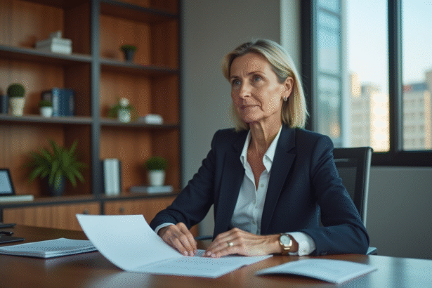 Femme d'âge moyen en bureau avec lettre de démission