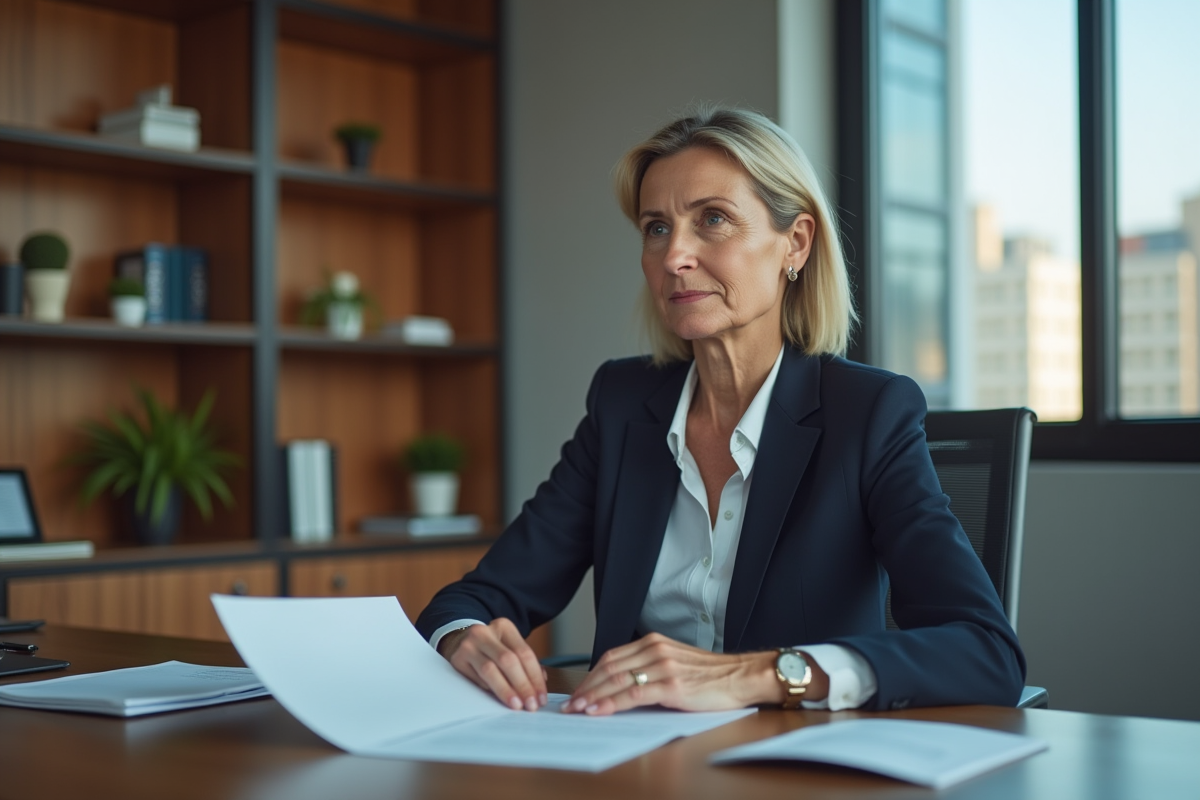 Femme d'âge moyen en bureau avec lettre de démission