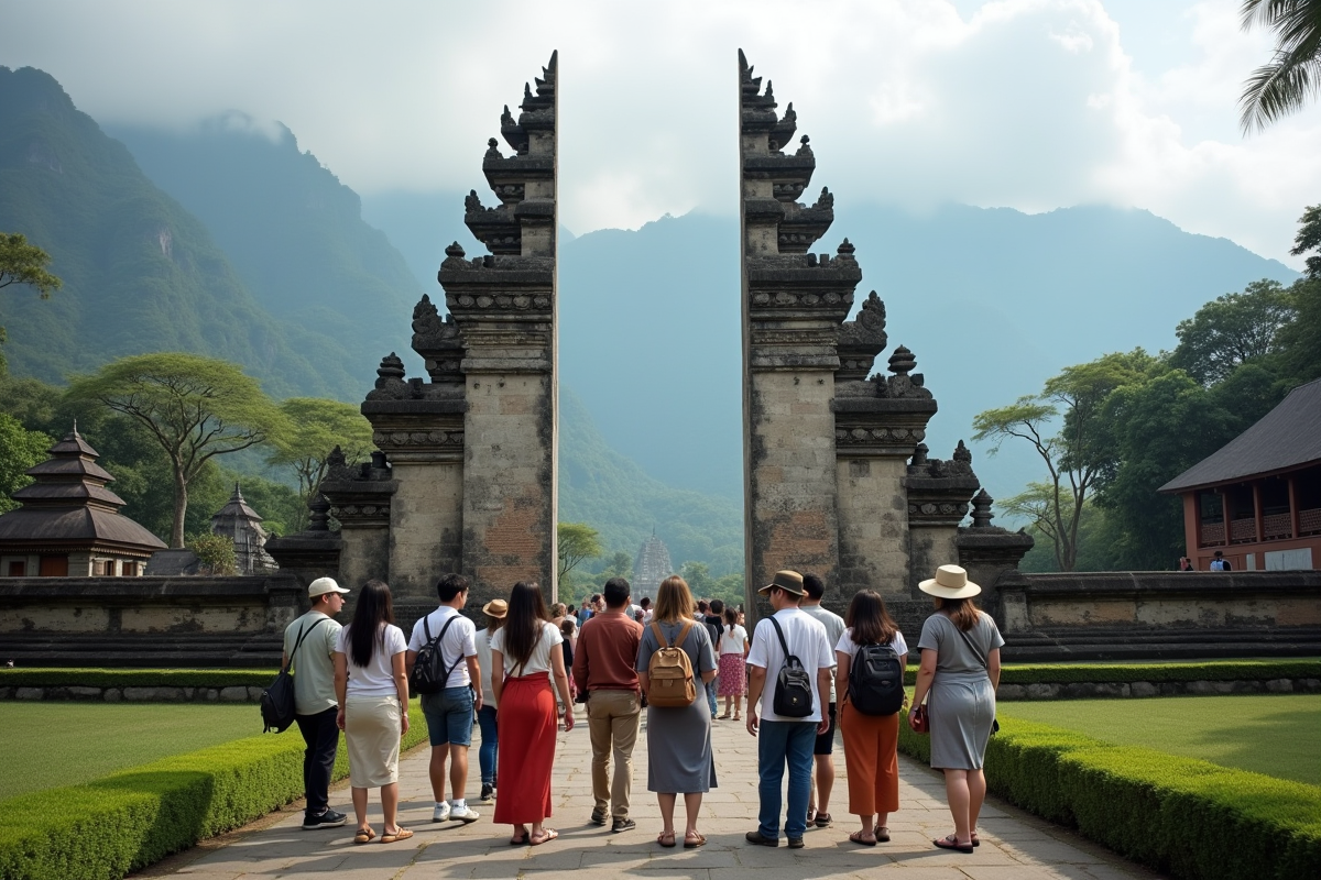 Groupe de voyageurs devant l