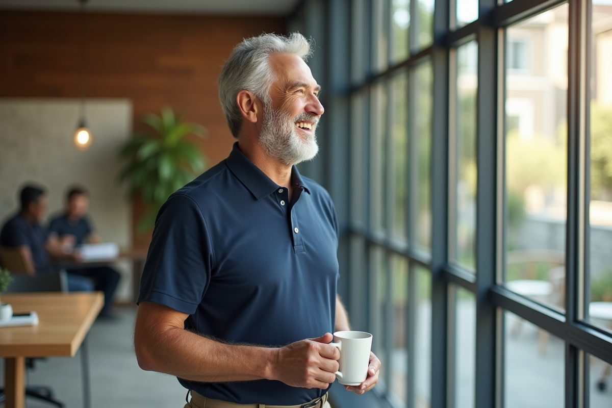 Homme discutant avec collègues dans un espace de travail