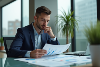 Homme d'affaires analysant des graphiques d'investissement