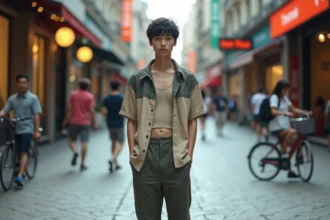 Jeune adulte mode urbaine avec style confident en ville