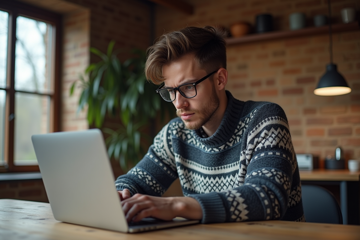 Jeune homme frustré avec son ordinateur à la maison