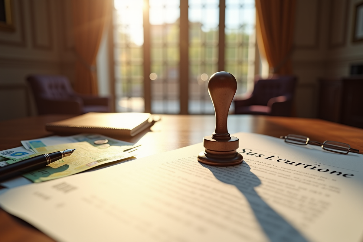 Intérieur élégant avec timbre notarial sur document de succession