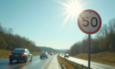 Panneau de limite de vitesse sur une autoroute en journée