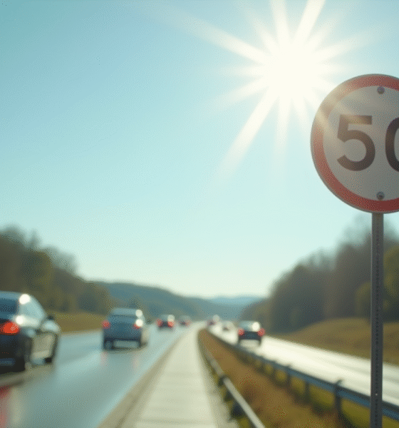 Panneau de limite de vitesse sur une autoroute en journée