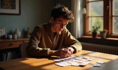 Personne jouant seul au solitaire dans une ambiance chaleureuse