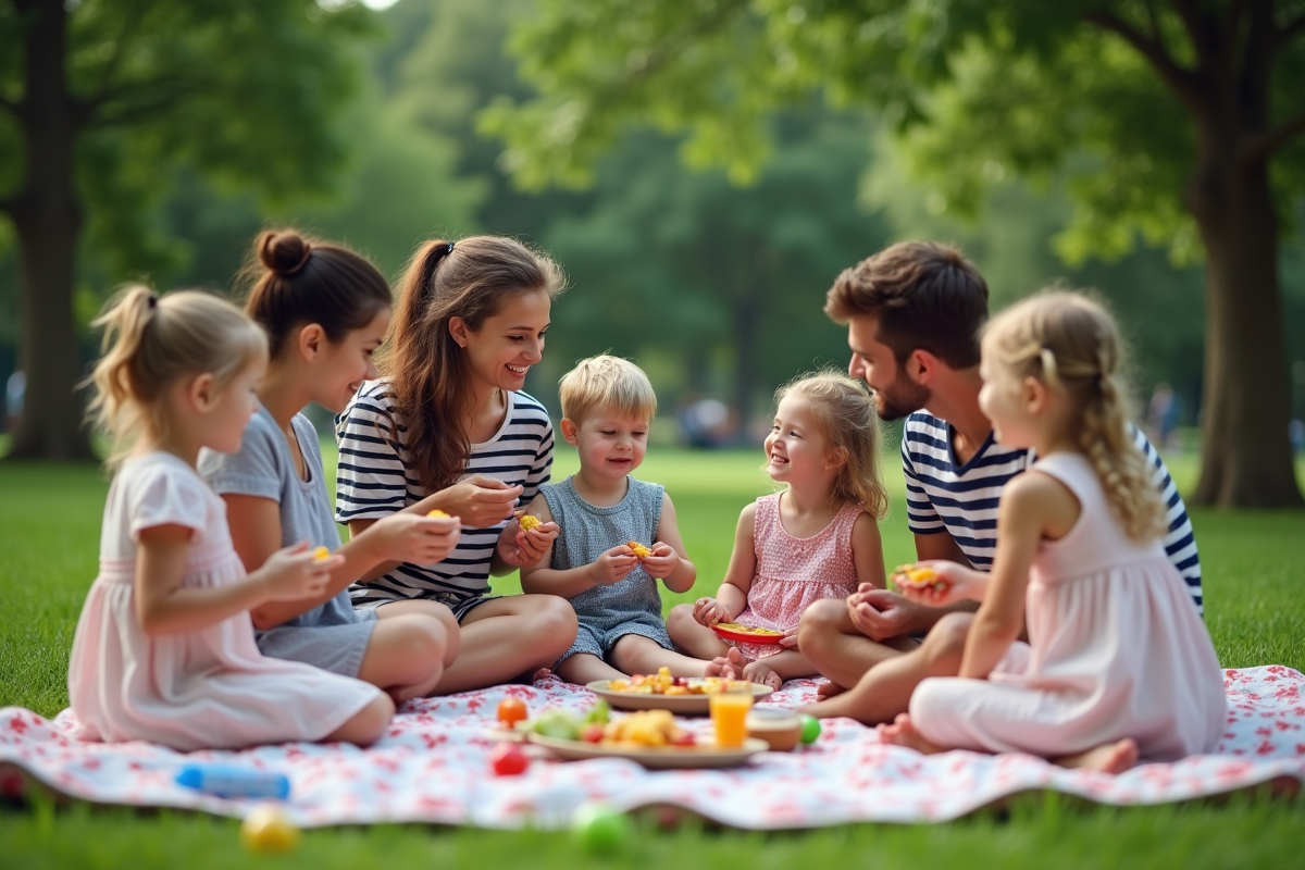 Famille en pique-nique dans un parc en été