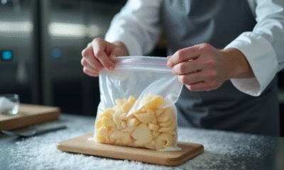 Chef plaçant des tranches de foie gras dans un sac sous vide
