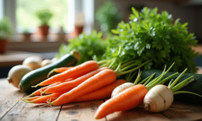 Vaste sélection de légumes frais en V sur une table en bois